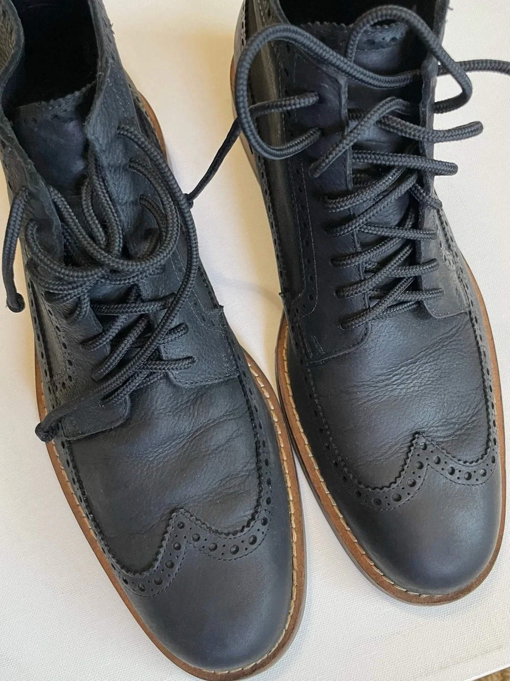 Cole Haan Men's Jayhawk Black Leather Wingtip Lace-Up Boots